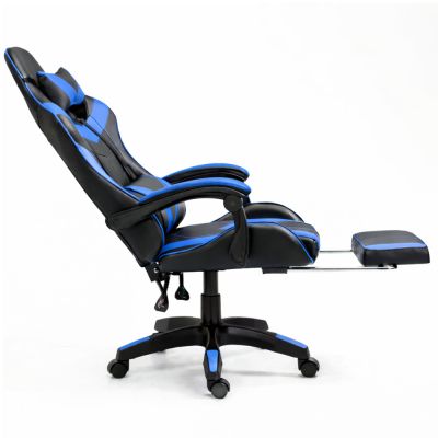 LEAN Swivel Office Gaming Chair with Footrest and Cushion, Black and Blue - 8
