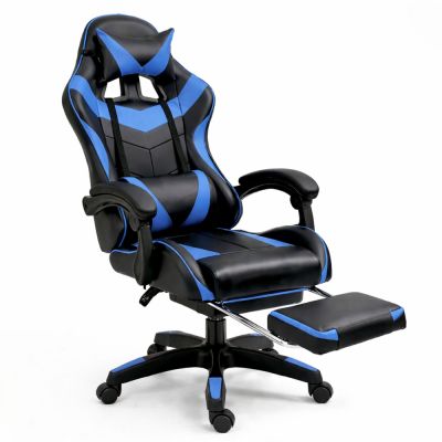 LEAN Swivel Office Gaming Chair with Footrest and Cushion, Black and Blue - 9
