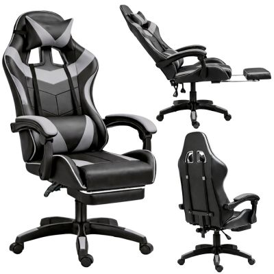 LEAN Swivel Office Gaming Chair with Footrest and Cushions Black and Gray