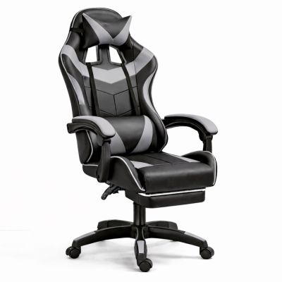 LEAN Swivel Office Gaming Chair with Footrest and Cushions Black and Gray - 2