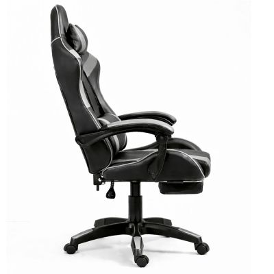 LEAN Swivel Office Gaming Chair with Footrest and Cushions Black and Gray - 5