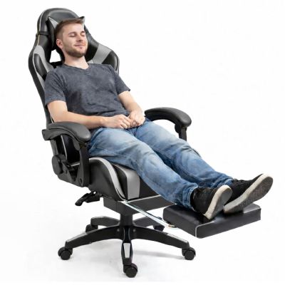 LEAN Swivel Office Gaming Chair with Footrest and Cushions Black and Gray - 7