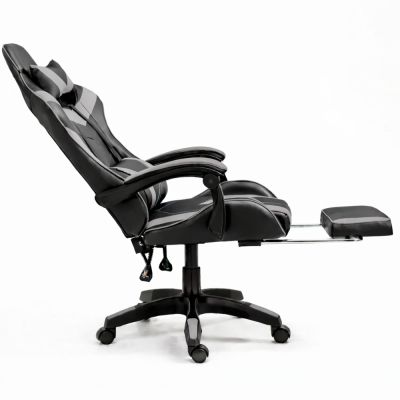 LEAN Swivel Office Gaming Chair with Footrest and Cushions Black and Gray - 8