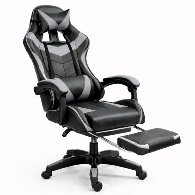 LEAN Swivel Office Gaming Chair with Footrest and Cushions Black and Gray - 9