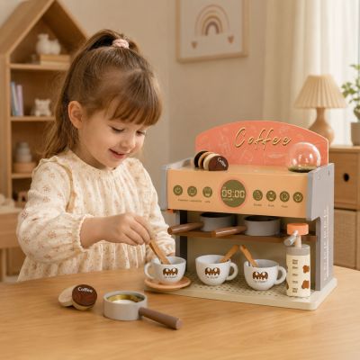 Barista Set Coffee Maker Wooden Accessories Pink - 3