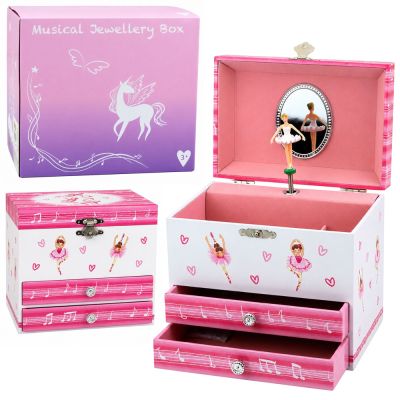 Jewelry Box with Music Box, Ballerina, Mirror, Drawers