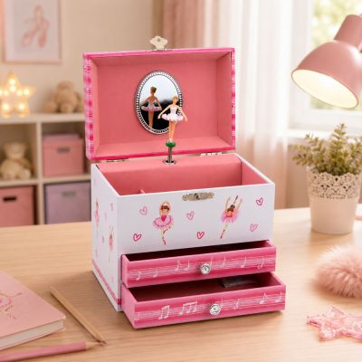 Jewelry Box with Music Box, Ballerina, Mirror, Drawers - 4