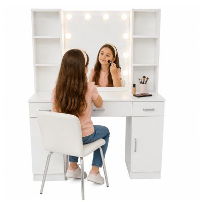 Kosmetinis tualetinis staliukas su LED veidrodžiu 141x114x39 cm - 3