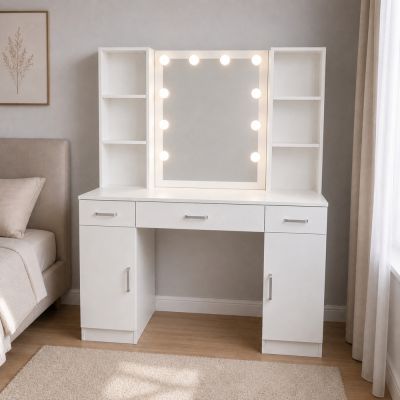 Kosmetinis tualetinis staliukas su LED veidrodžiu 141x114x39 cm - 4
