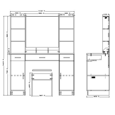 Kosmetinis tualetinis staliukas su LED veidrodžiu 141x114x39 cm - 6