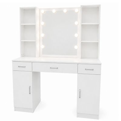 Kosmetinis tualetinis staliukas su LED veidrodžiu 141x114x39 cm - 7