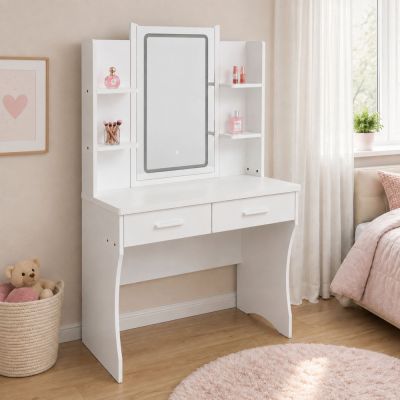 Kosmetikos staliukas su LED veidrodžiu 140x80x40 cm - 4