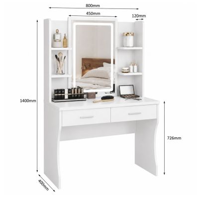 Kosmetikos staliukas su LED veidrodžiu 140x80x40 cm - 5