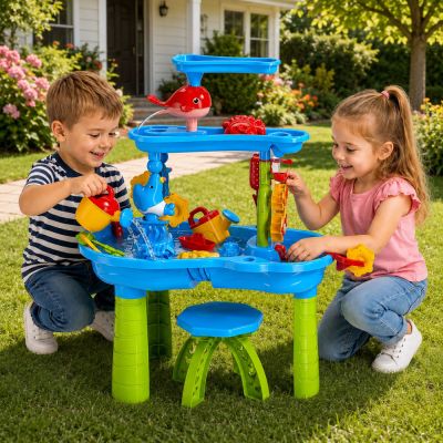 Multi-level Water Table Playground with Chair Accessories Molds 63cm - 4