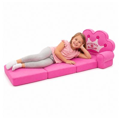 Reclining Armchair Sofa Lounger with Crown 2in1 For Children Soft Pink - 4
