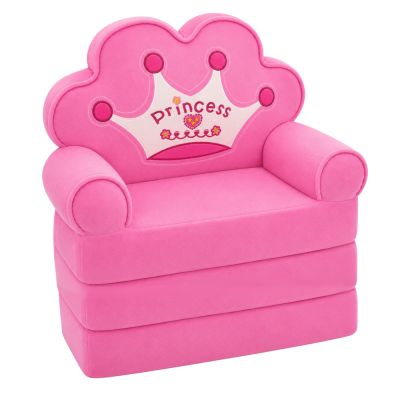 Reclining Armchair Sofa Lounger with Crown 2in1 For Children Soft Pink - 5