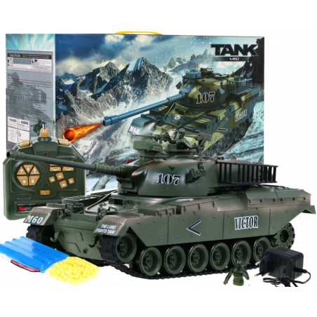 R/C valdomas Tankas M-60 su šaudymo funkcija žalias 1:18