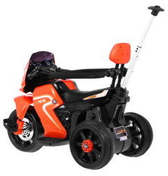 Vaikiškas elektrinis triratis motociklas su stūmimo rankena, Oranžinis