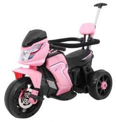 Vaikiškas elektrinis triratis motociklas su stūmimo rankena, Rožinis