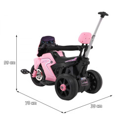 Vaikiškas elektrinis triratis motociklas su stūmimo rankena, Rožinis