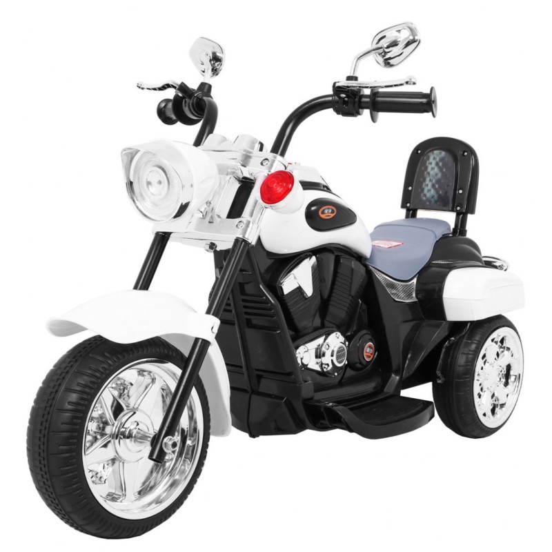 Vaikiškas Elektrinis motociklas Night Bike Chopper, Baltas