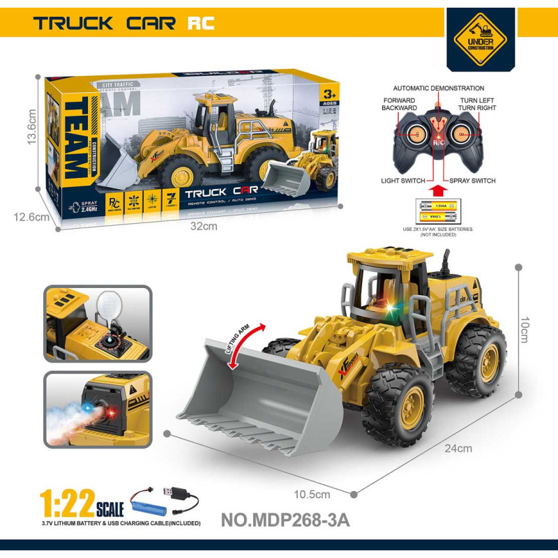 R/C valdomas buldozeris su šviesomis ir dūmų efektais