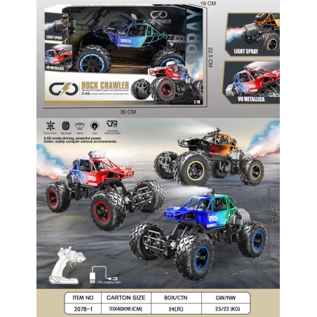 R/C valdomas REAL ROCK vikšrinis automobilis su dūmų funkcija raudonas