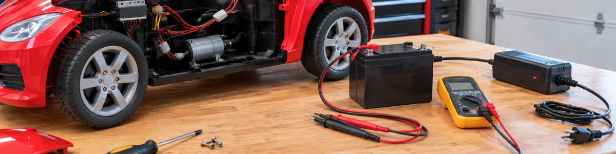 Kodėl nevažiuoja vaikiškas elektromobilis? Akumuliatoriaus ir kroviklio patikra žingsnis po žingsnio